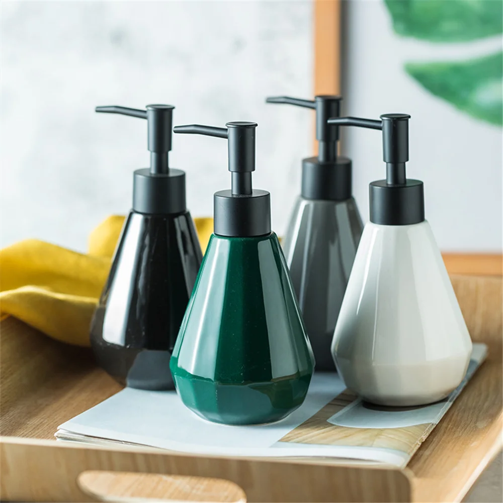 

250ml Ceramic Soap Dispenser Hand Sanitizer Shower Gel Shampoo Bottle Home Hotel Bathroom Liquid Press Empty Sub-bottling
