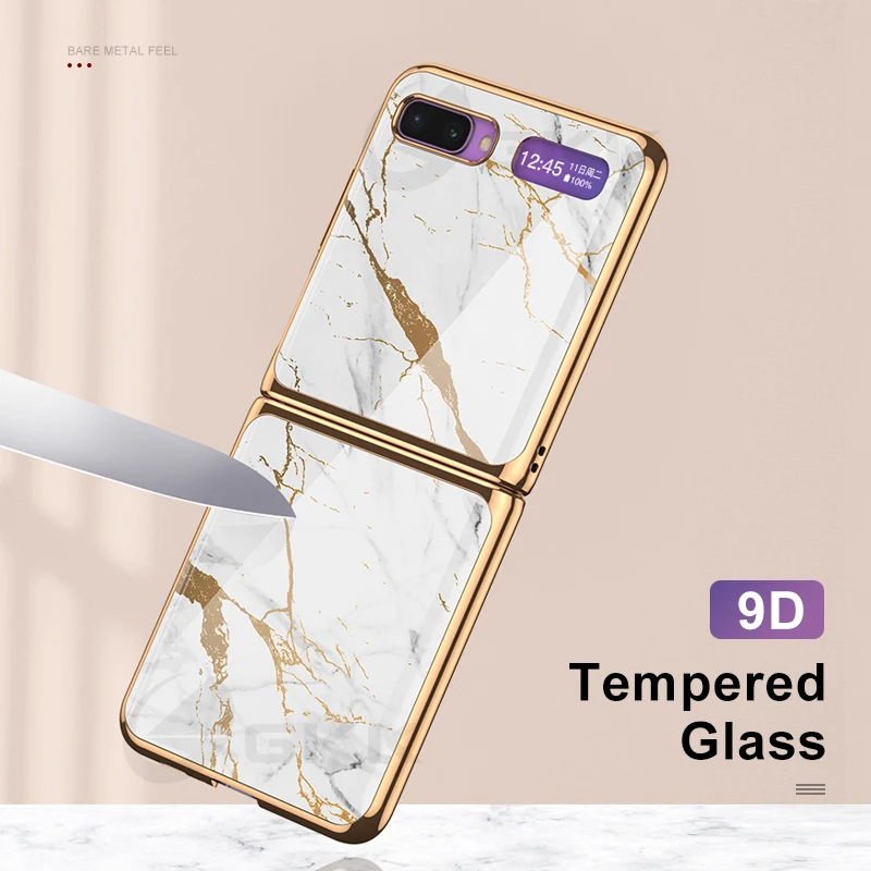 GKK Painted Tempered Glass Case For Samsung Galaxy Z Flip 3 4 5G Plating Edge Hard Protective Cover For Samsung Z flip 3 4 Case