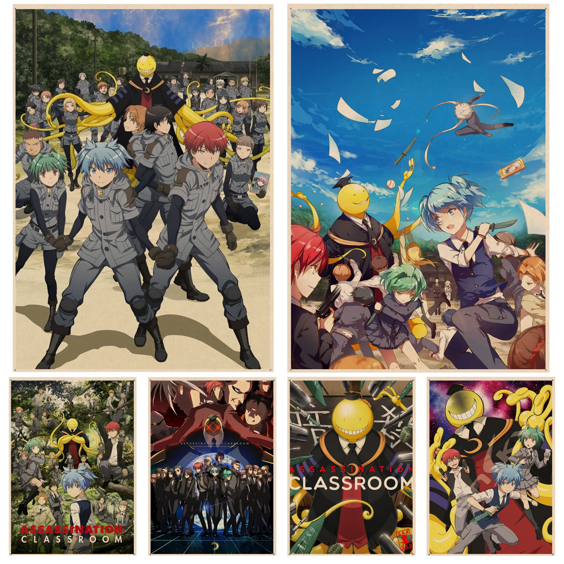 

Assassination Classroom Anime Retro Kraft Paper Poster For Living Room Bar Decoration Aesthetic Art Wall Painting