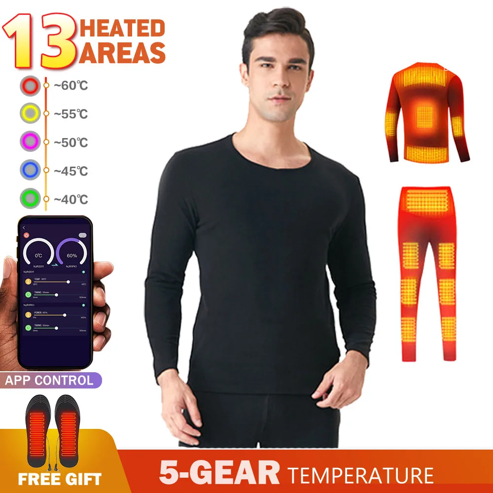 

13 Area Heated Jacket Thermal Underwear Winter Heating Underwear Suit Smart Phone APP Control Temperature USB Battery Powered