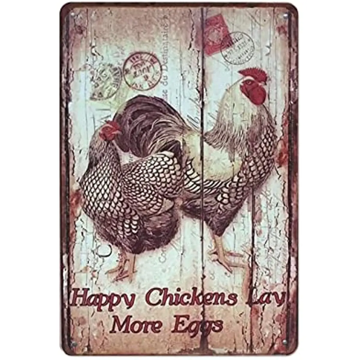 

New Metal Tin Sign Vintage Happy Chickens Lay More Eggs Rooster Ornament Farm & for Home, Living Room
