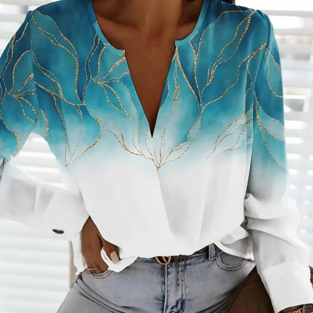 

Casual Shirt 3D Cutting Comfortable Quick Drying Floral Pattern Patchwork Color Pullover Shirt Autumn Shirt Workwear