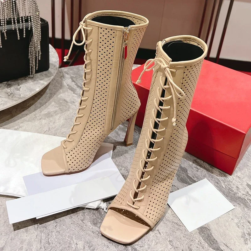 

Женские винтажные ботильоны на высоком каблуке, с квадратным носком