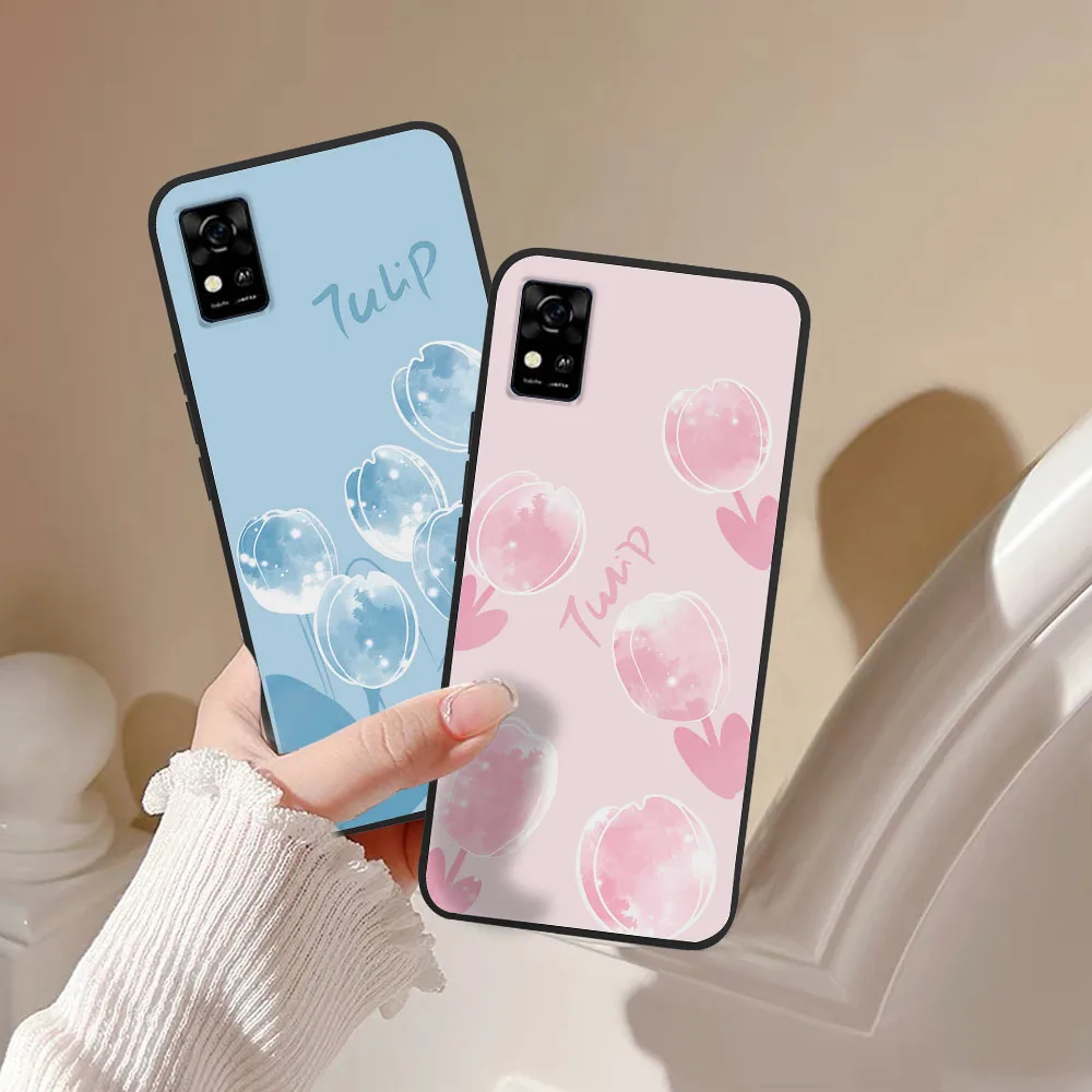 Чехол для ZTE Blade A31 A51 чехол A71 мягкий силиконовый с милыми цветами A 51 черный бампер