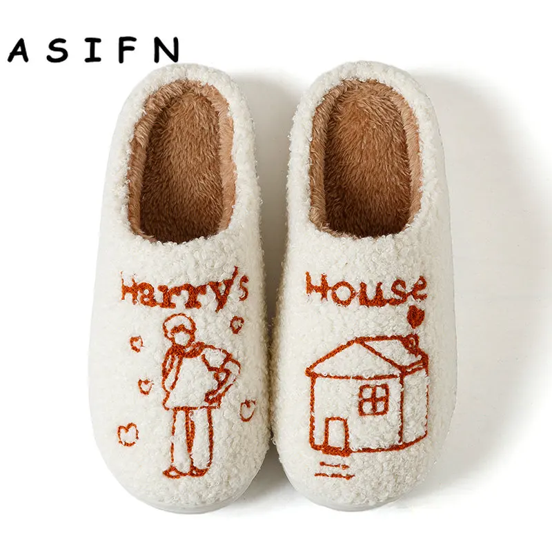 

ASIFN Winter Harry's House Style Cute Slippers Women Men Fluffy Cozy Comfy Home Fur Pillow Soft Cushion Slides Fuzzy Houseshoes