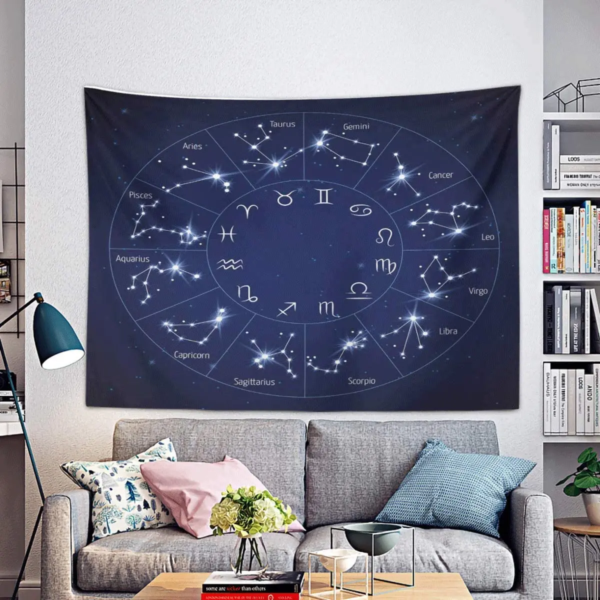 

Tapestry Zodiac Constellation Map with Leo Virgo Scorpio Libra Aquarius Sagittarius Wall Hang Decor Indoor House Made in Soft