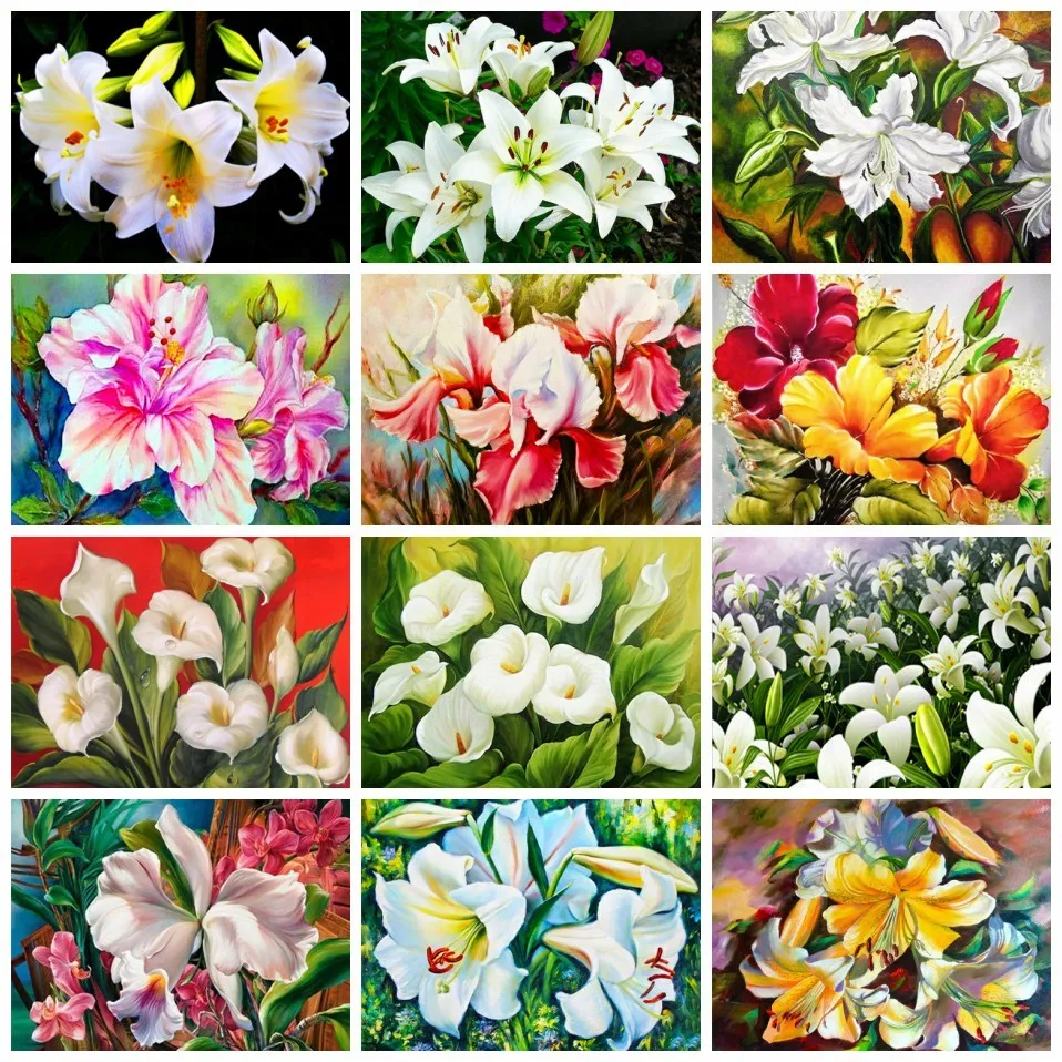 

AZQSD Lily Flower Coloring Picture By Numbers For Adults Handmade Oil Painting Drawing On Canvas Home Decor Gift Wall Art