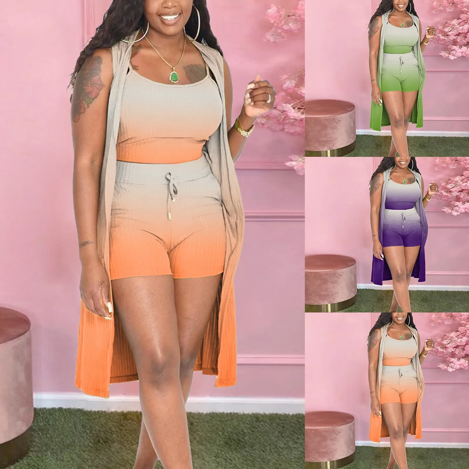 

Женские модные повседневные эластичные костюмы для плавания с градиентом 2022, женский купальник для атлетики, купальные шорты до колена для женщин