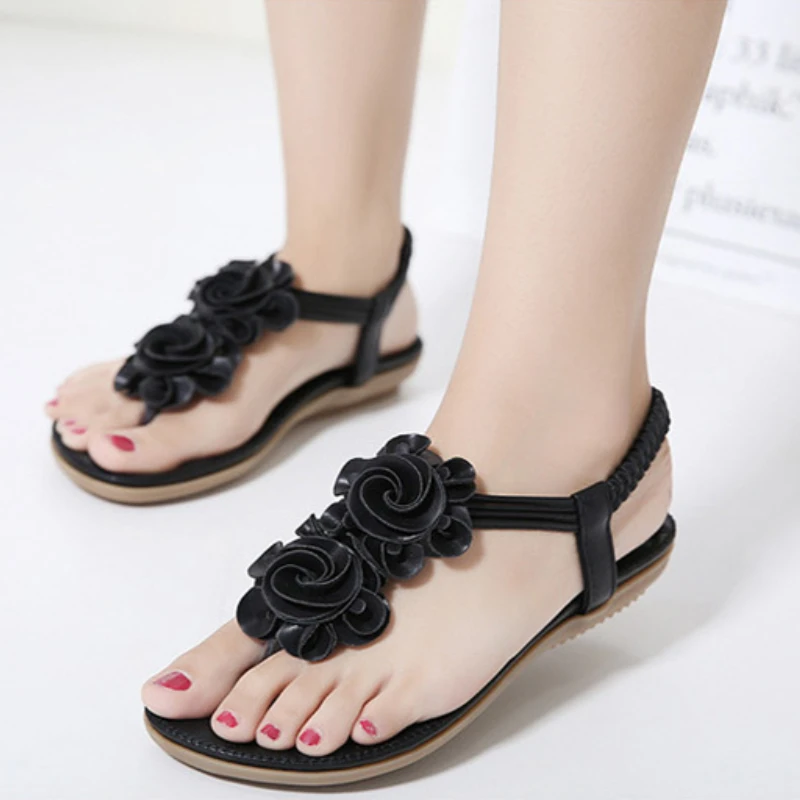 

Women's Sandals Flat Solid Flower Design Beach Sandals Elastic Band Casual Comfortable Flip Flops Sandalia Confortavel Feminino