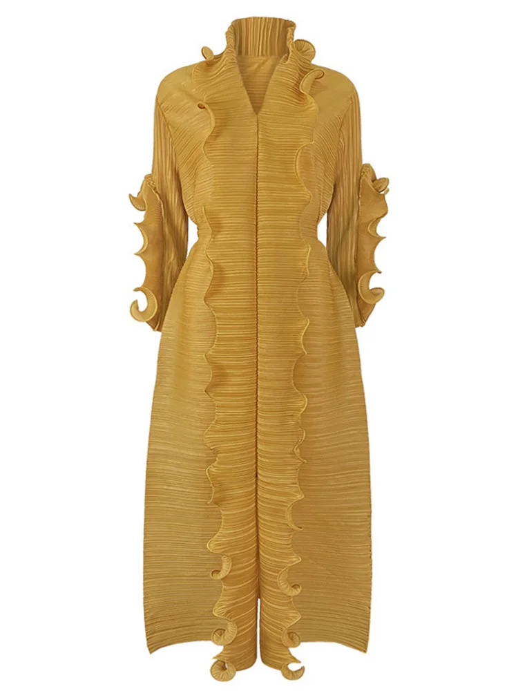 Женское плиссированное платье DEAT эластичное Повседневное с поясом и оборками