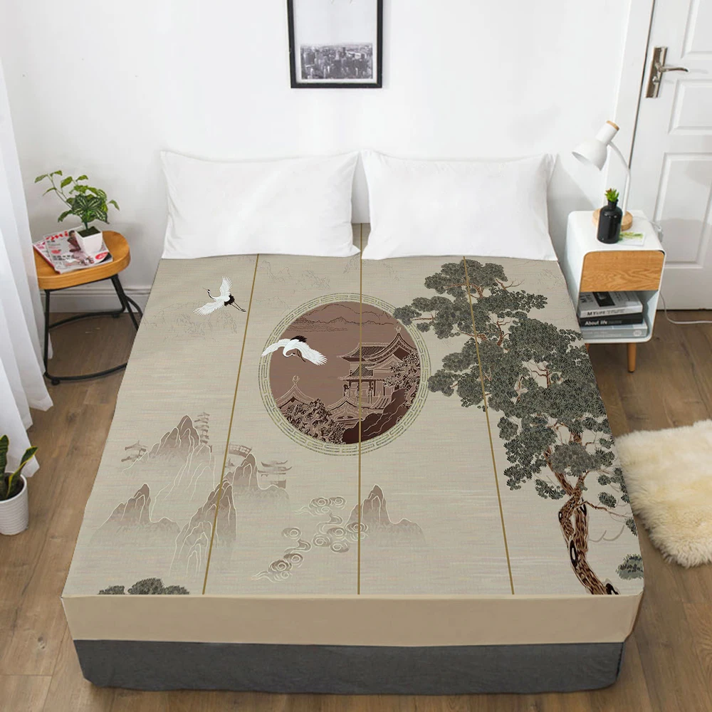 

1pc Elastic fitted sheet bed sheet With An Elastic Band Mattress Cover 160x200 Customizable size Bed cover Bedding retro tree
