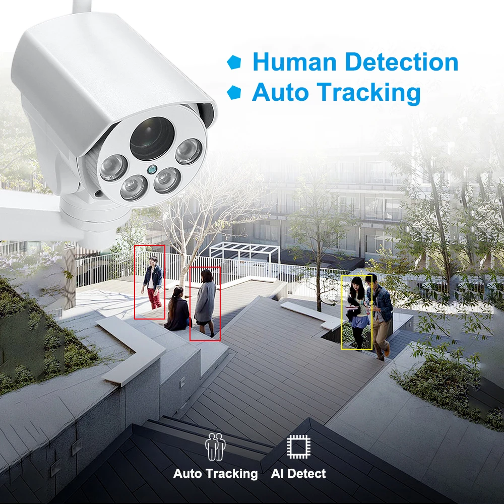 Дешево Беспроводная уличная цилиндрическая IP-камера CamHipro, Wi-Fi, PTZ, автоматическое отслеживание, 5-кратный 10-кратный оптический зум, 5 Мп, ИК, с SD-карто...