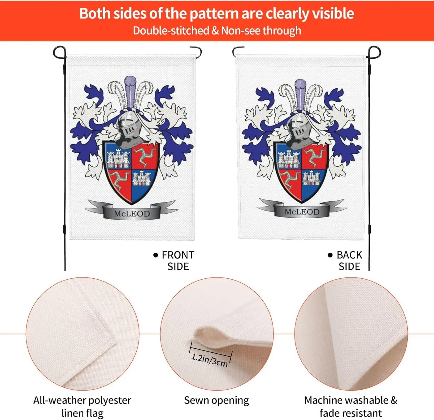 Семейный герб Mcleod небольшой садовый флаг двухсторонний вертикальный 12 × 18 дюймов
