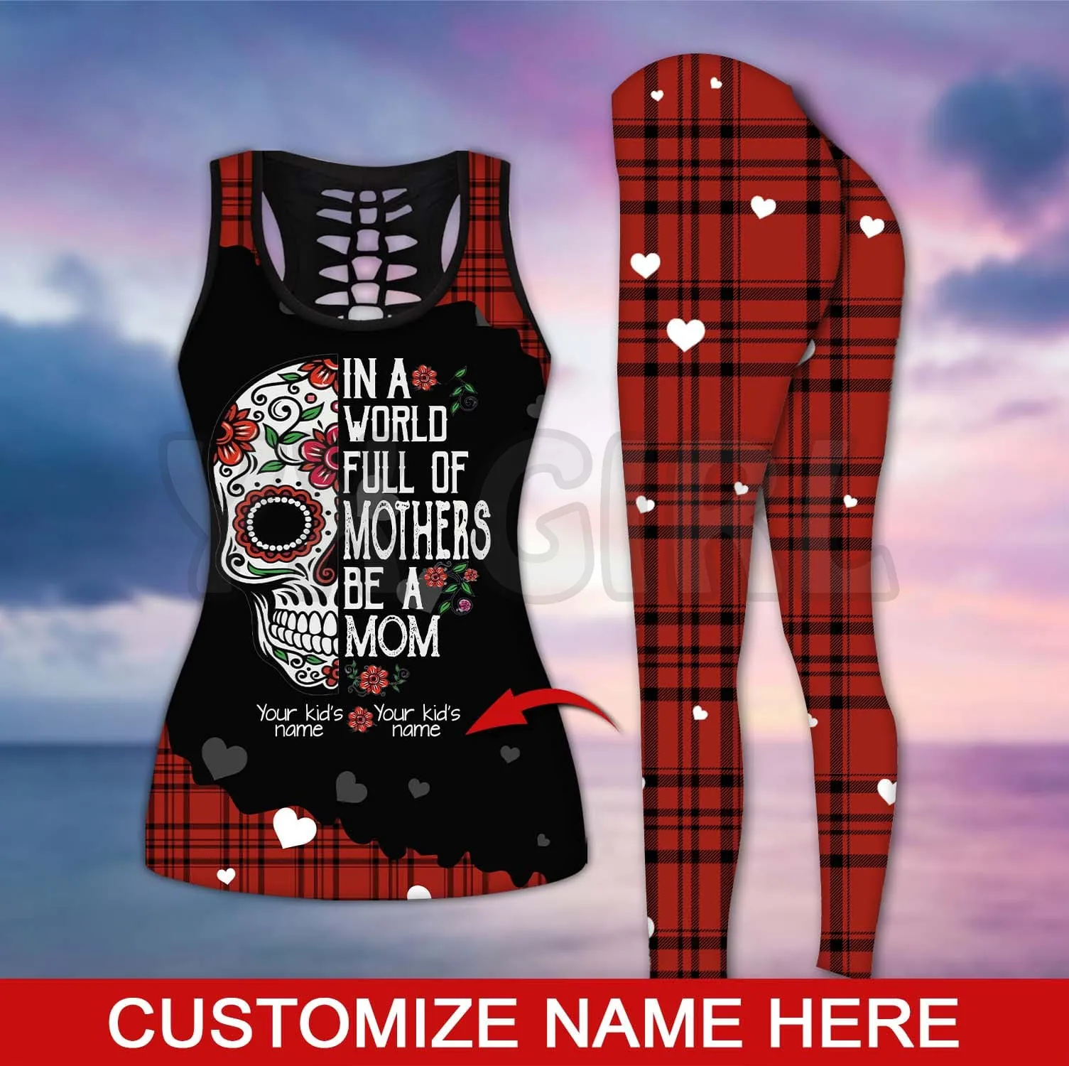Be A Mom Custom You Name  3D Printed Tank Top+Legging Combo Outfit Yoga Fitness Legging Women