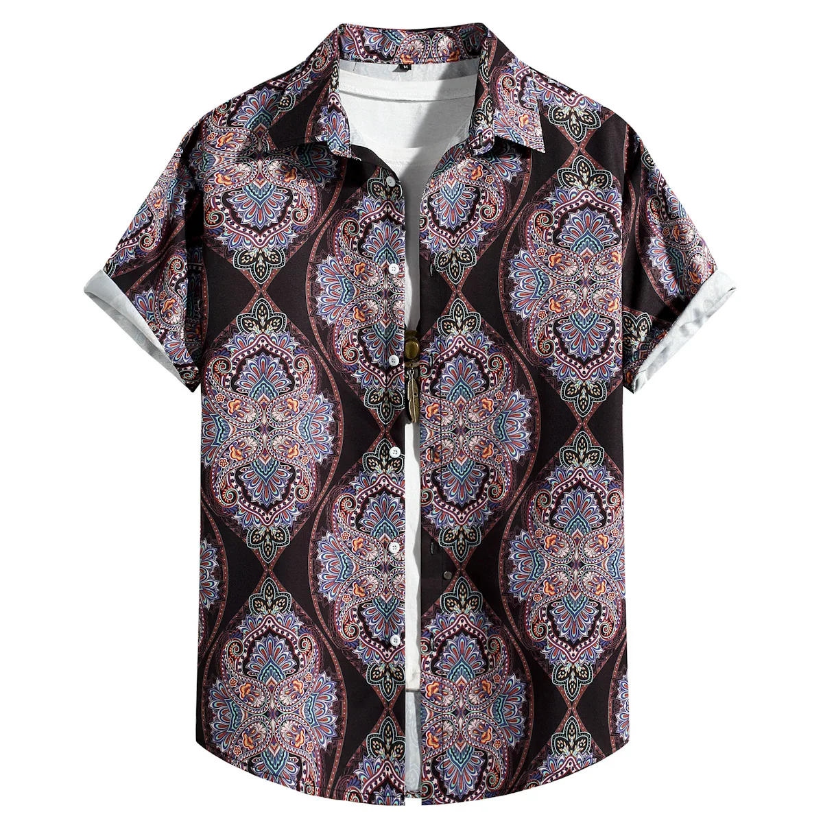 

Ethnic Paisley Print Mens Hawaiian Shirts Summer Short Sleeve Regular Fit Button Down Shirt Fashion Vintage Hippie Casual Shirts