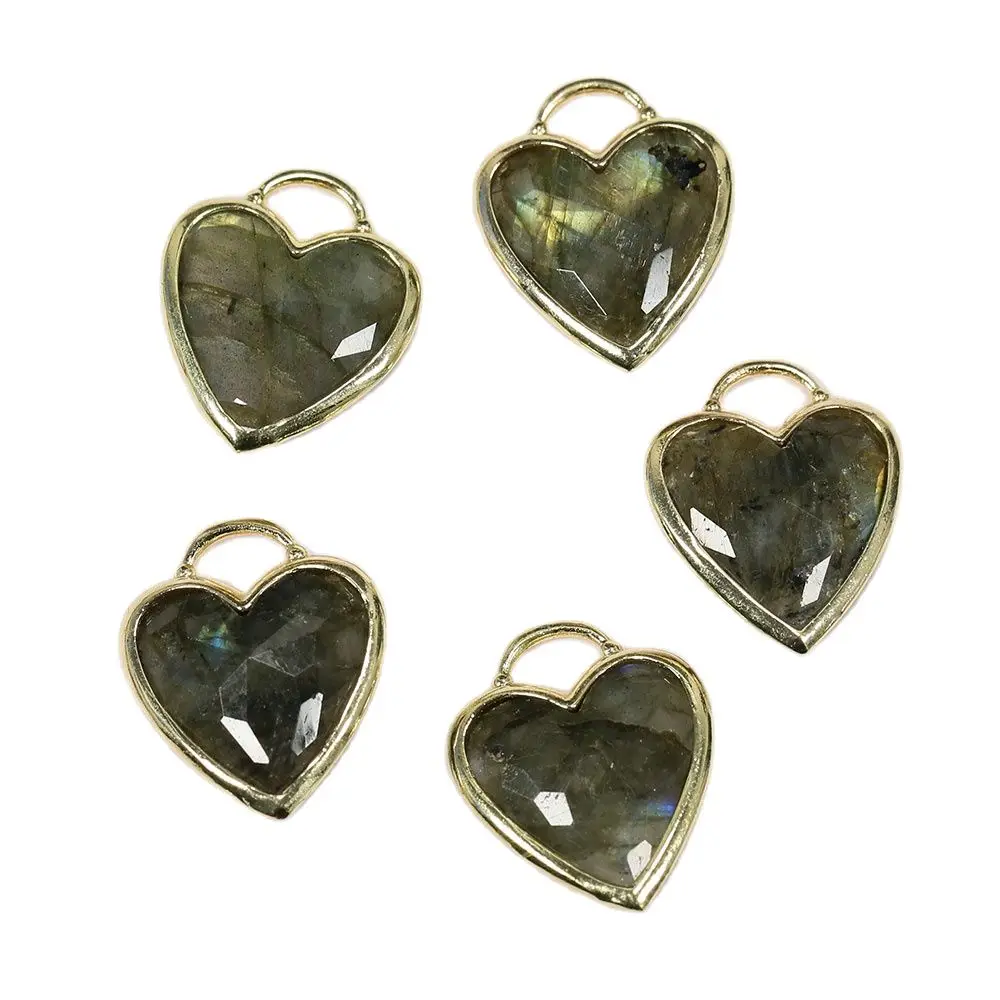 

APDGG 5Pcs Natural Labradorite Quartzs Faceted Hearts Shape Pendant Charms For Necklace Earrings Jewelry Making DIY