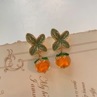 2022 new lovely persimmon orange color flower leaf stud earrings for women painting oil glazed glass earrings pendants jewelry