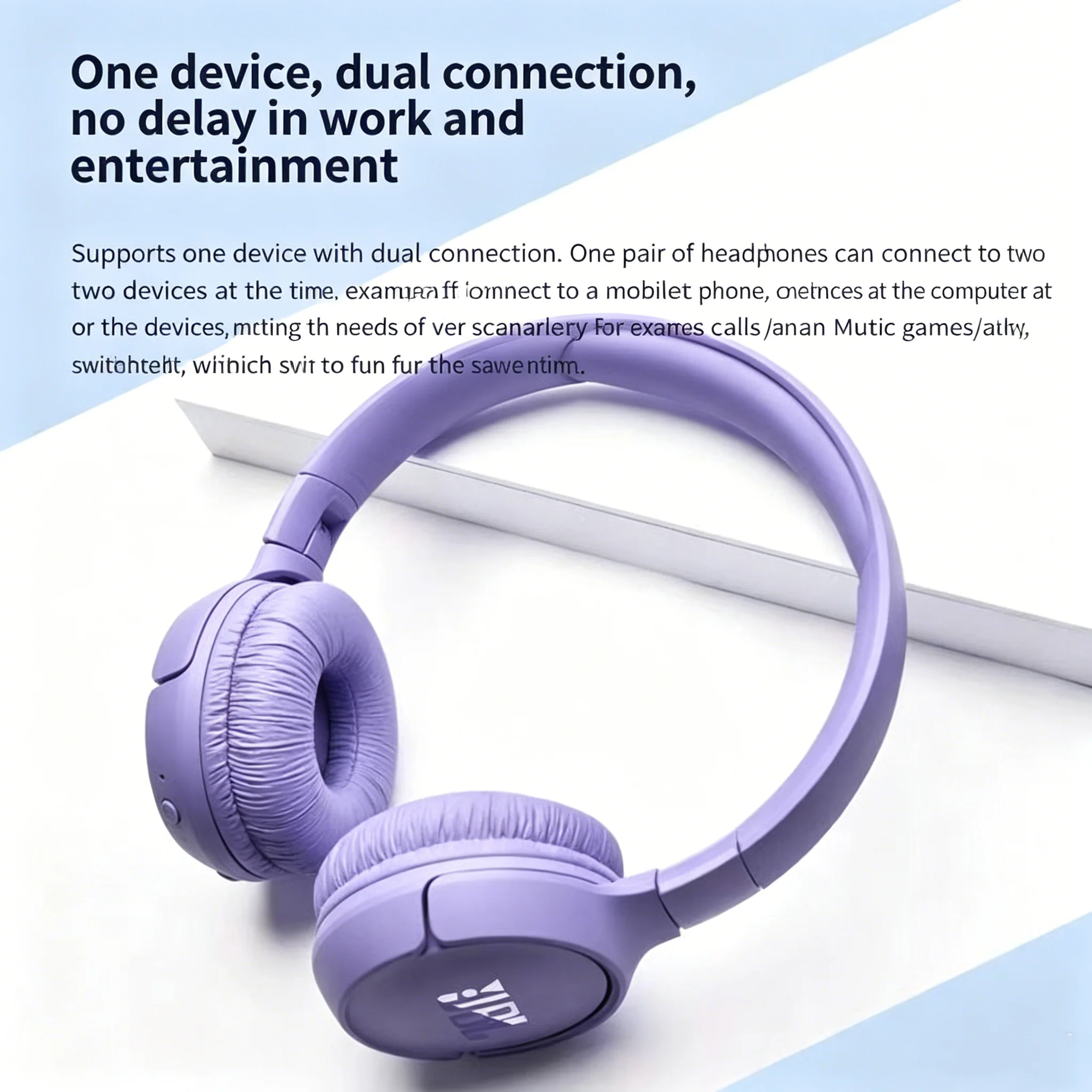 Фото Bluetooth-гарнитура JBL TUNE 520BT, черный/белый/синий/фиолетовый цвета, 57 часов автономной работы, Bluetooth 5.3, мощные басы, складная конструкция. №3