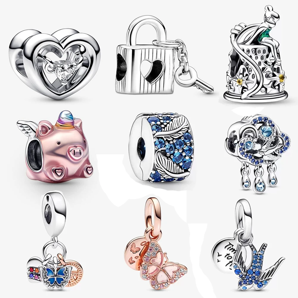 

European S925 Sterling Silver AAA CZ Heart Birds Animal DIY Charms Bead Dangle Fit Pandora Original Bracelet Jewelry For Women