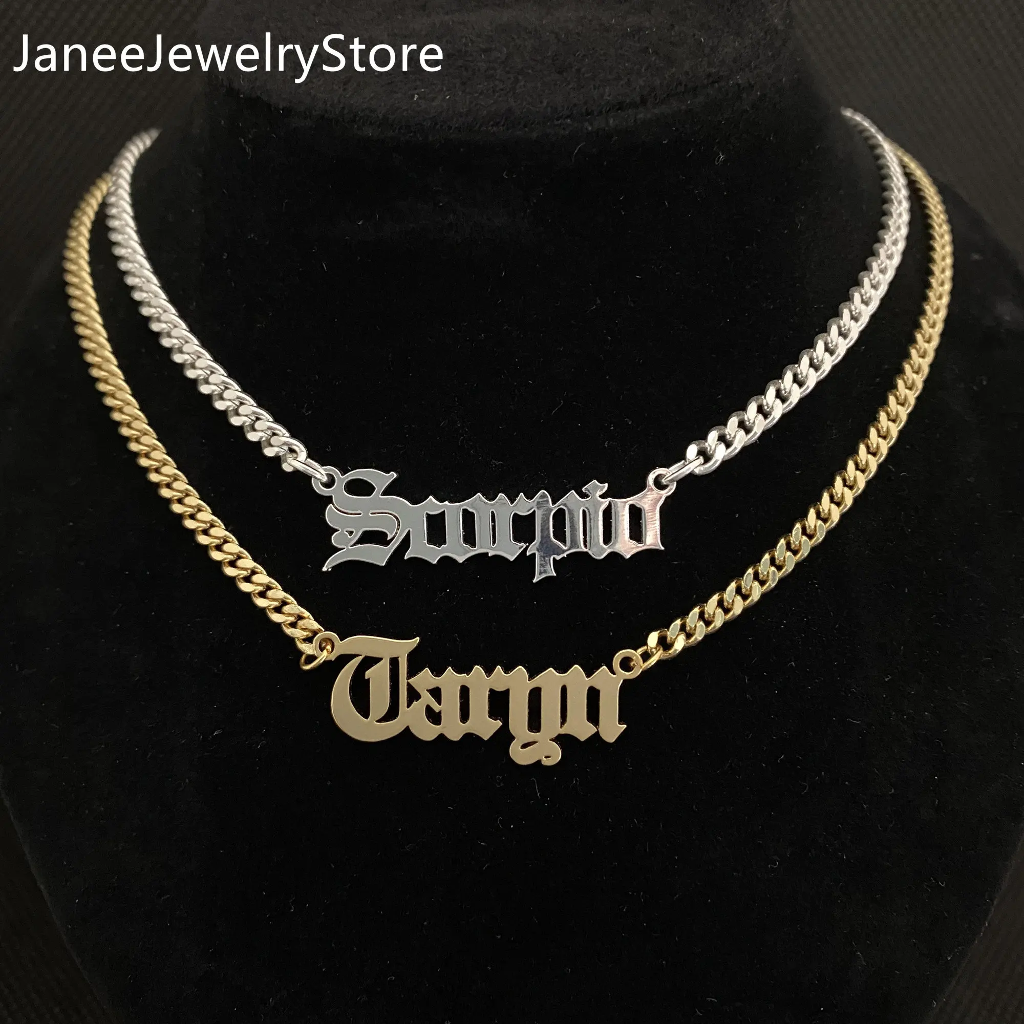 

Personalized Customized Bold Curb Chain Name Necklace Old English Letter Names Pendant Jewish Mother Birthday Women Jewelry Gift