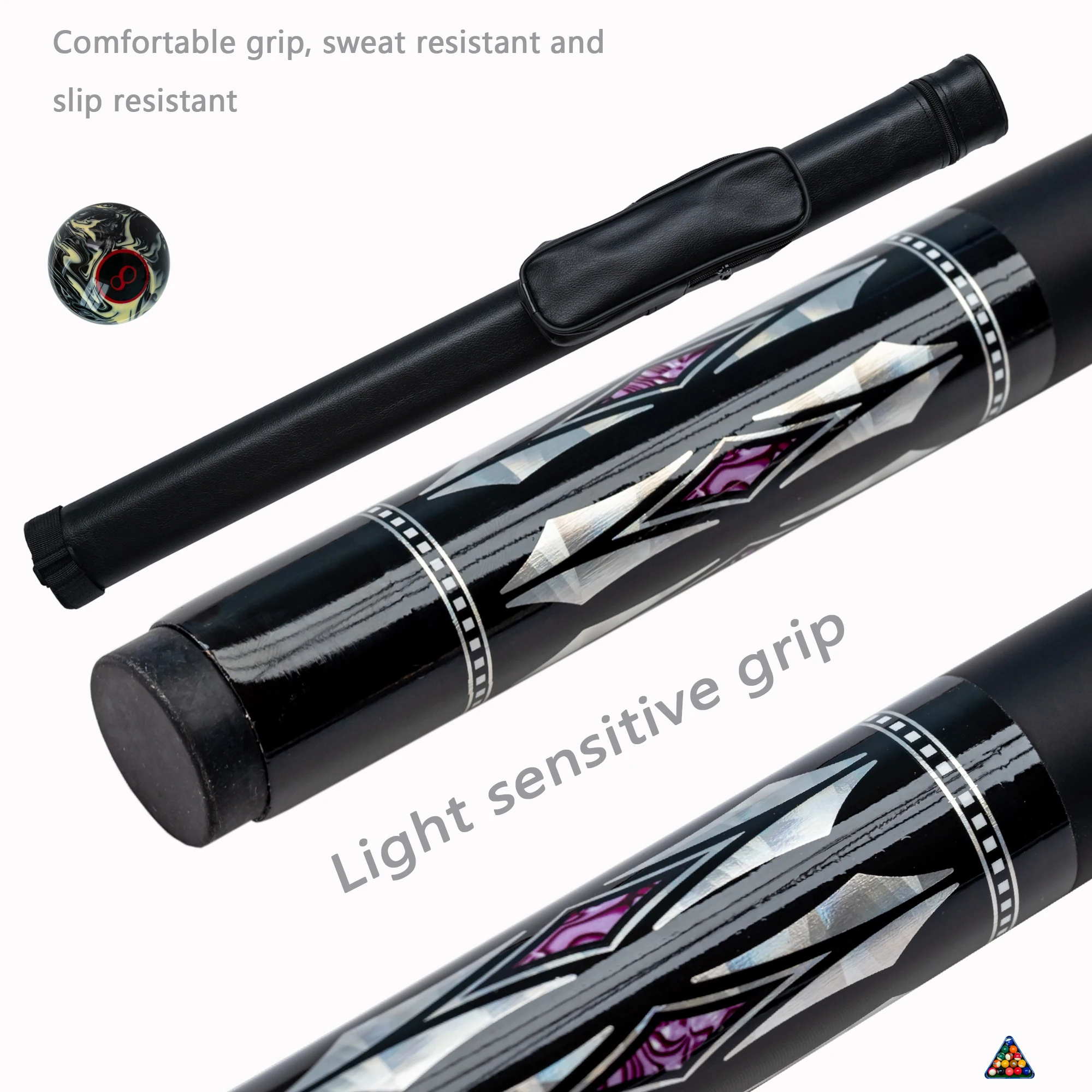 Углеродного волокна бассейн Кий с фиолетовым Arrow дизайн Черный мешок Идеально