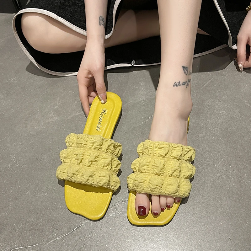 

Шлепанцы женские с квадратным носком, мягкие сандалии, повседневная обувь без каблука, сланцы, пляжная обувь в римском стиле, базовые, лето ...