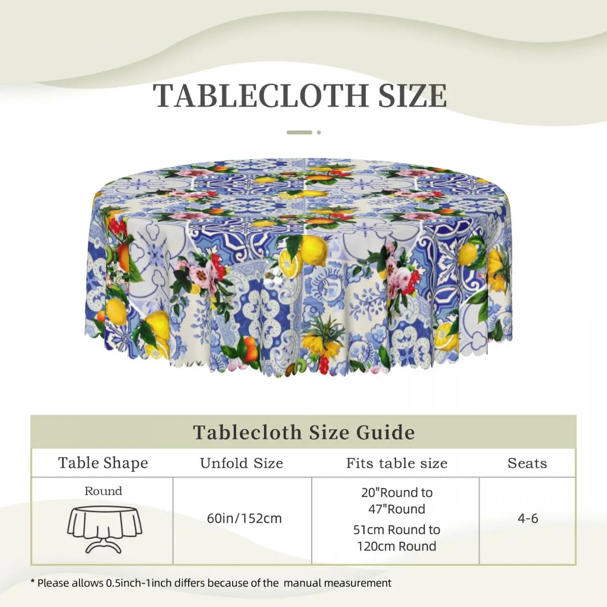 Скатерть круглая водостойкая 60 дюймов под заказ