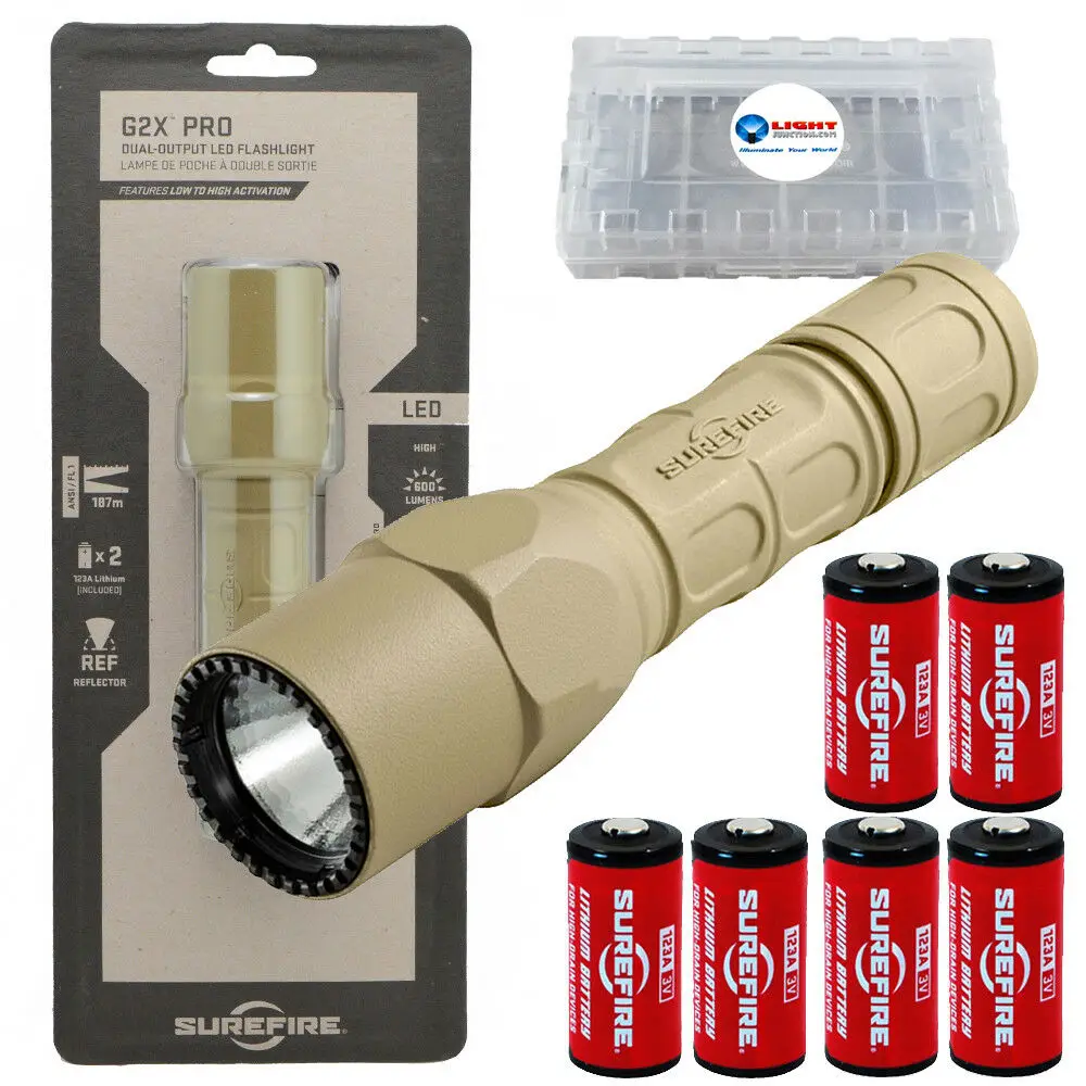 G2X Pro 600 Lumen Dual-Outputs LED Flashlight with 4 Extra CR123A Batteries and Alliance Gadget Battery Case (Tan)