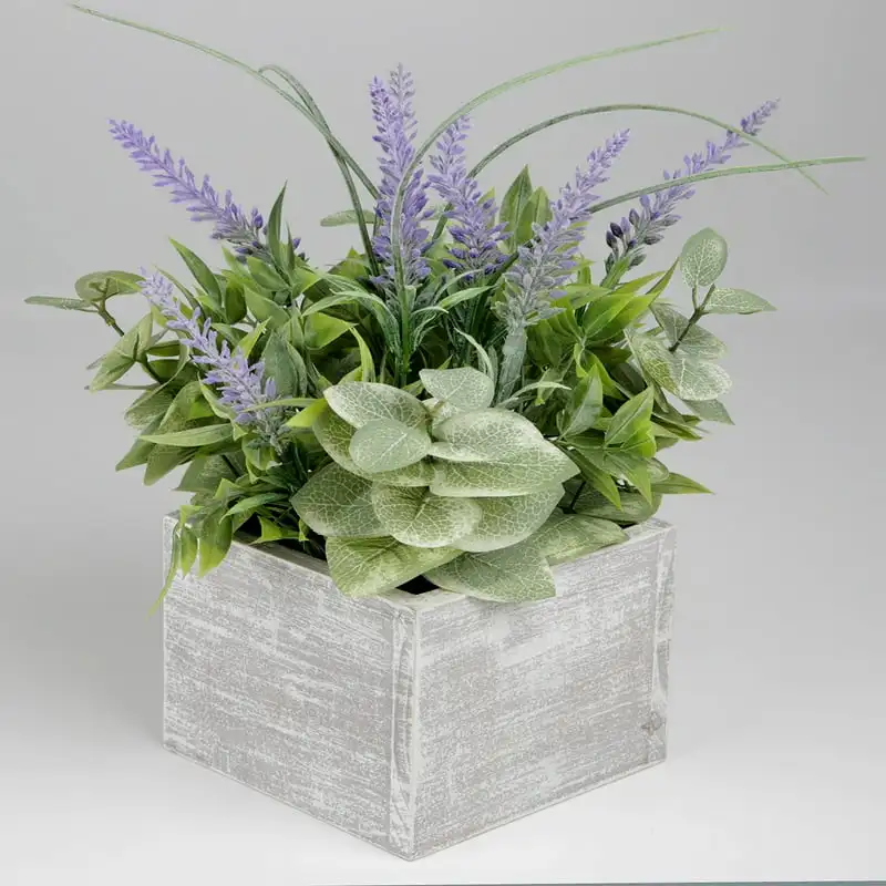 

Artificial Lavender Plant in White Rustic Wood Box