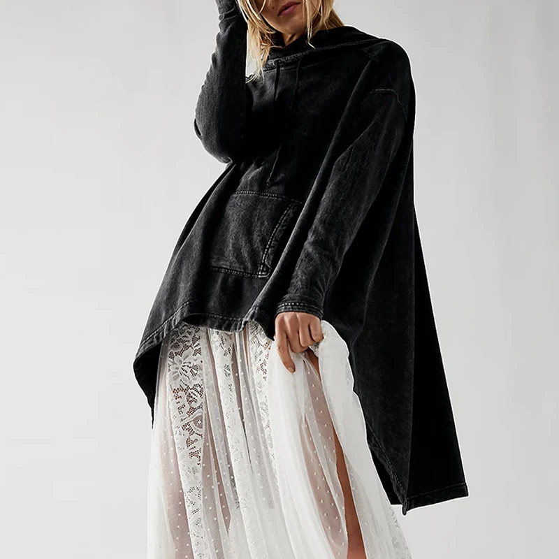 

Осенние трендовые толстовки с карманами в стиле пэчворк, топ, Элегантные зимние рубашки с длинным рукавом и кулиской, простая Женская свободная толстовка с воротником-шарфом