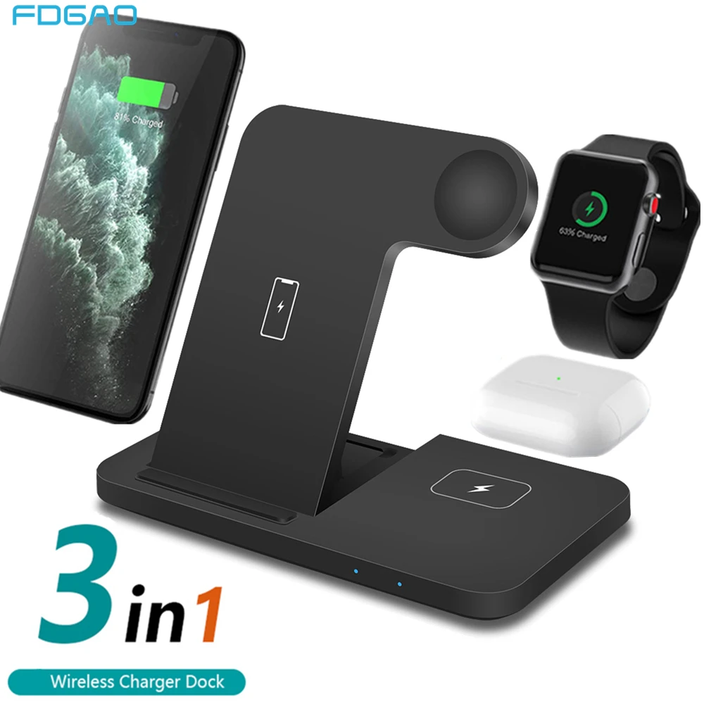 

FDGAO 15W 3 in 1 Wireless Charger Dock Station For iPhone 14 13 12 11 XS XR X 8 Apple Watch 8 7 6 AirPods Pro Fast Charging Pad