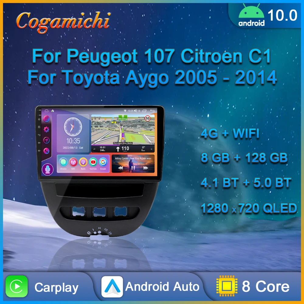 

2 Din Car Multimedia Player For Peugeot 107 Toyota Aygo Citroen C1 2005-2014 Android 10 Auto Stereo GPS Navigation Carplay DSP