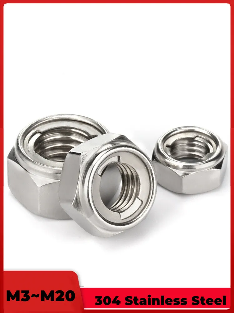 Флюоресцентная Шестигранная самоблокирующаяся гайка с металлической вставкой из нержавеющей стали M3 M4 M5 M6 M8 M10 M12 M14 M16 M18 M20 304 A2 DIN980 GB6184