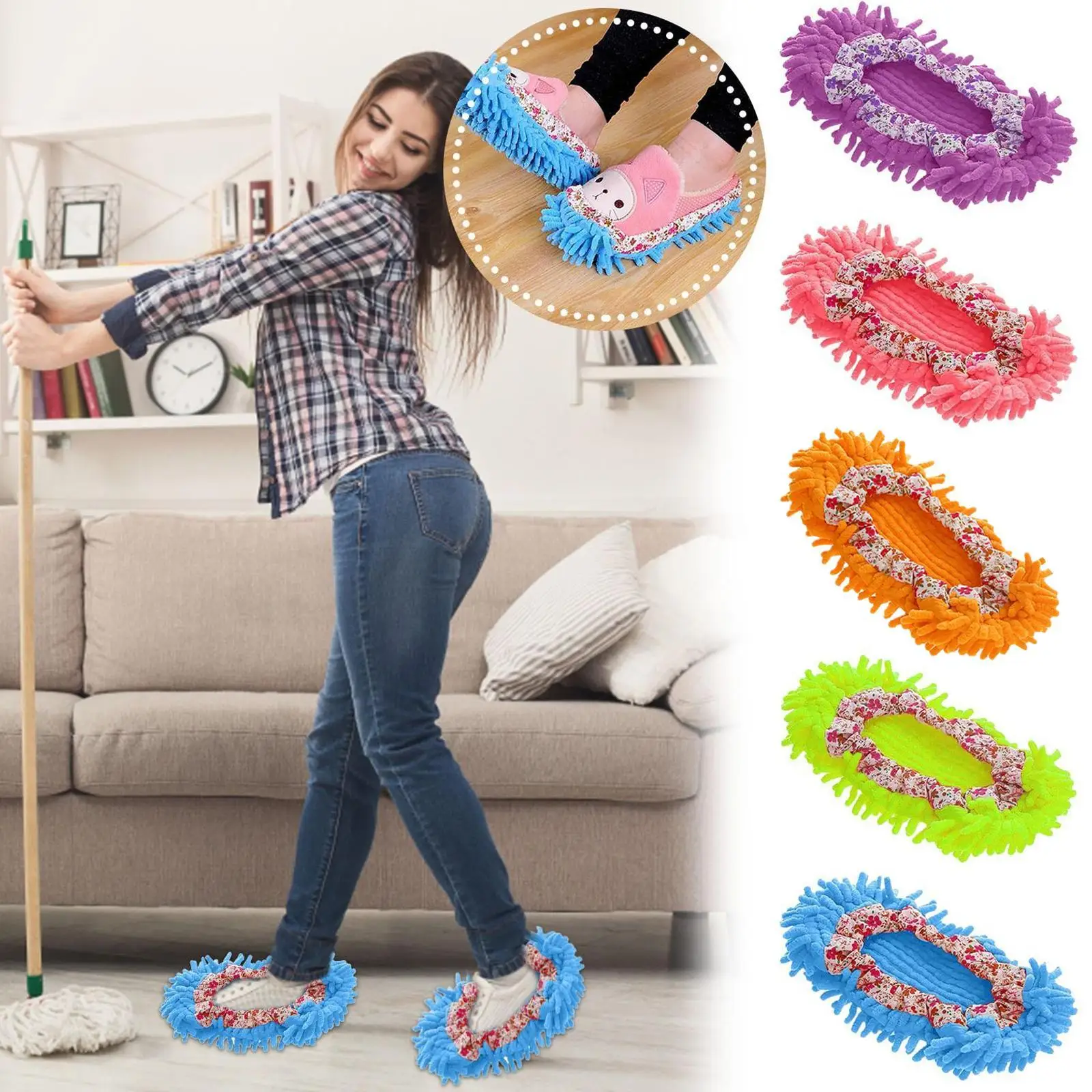 

1Pair Floor Dust Removal Slippers Lazy Mopping Shoes Household Multifunctional Floor Cleaning Microfiber Cleaning Shoe Cover