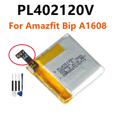 Аккумулятор для смарт-часов Amazfit Bip A1608, аккумулятор PL402120V 402120 aсвар + Бесплатные инструменты