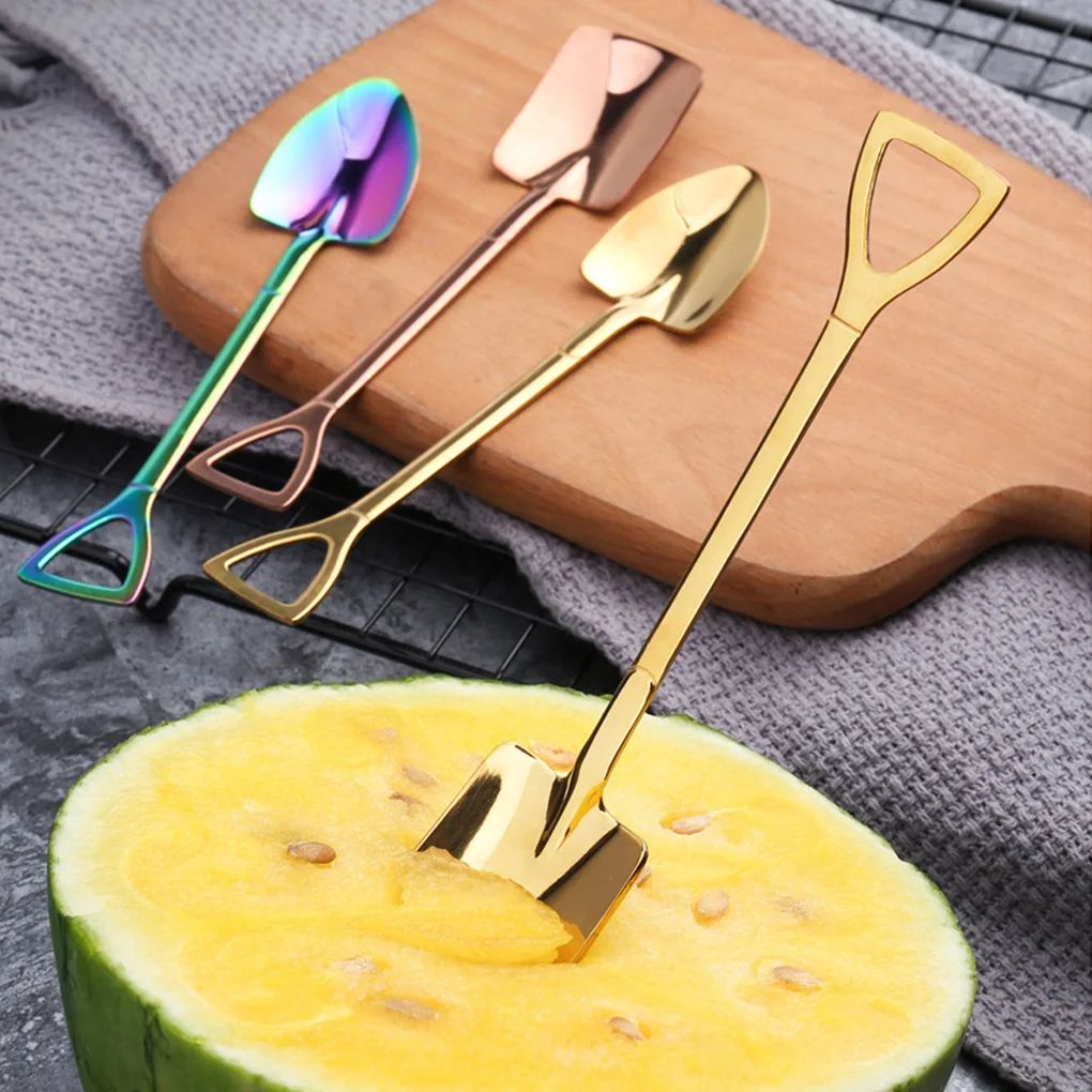 

8PCS Shovel Spoons Stainless Steel Coffee Spoon Creative TeaSpoons For coffee Ice cream Scoop Tableware Cutlery sets
