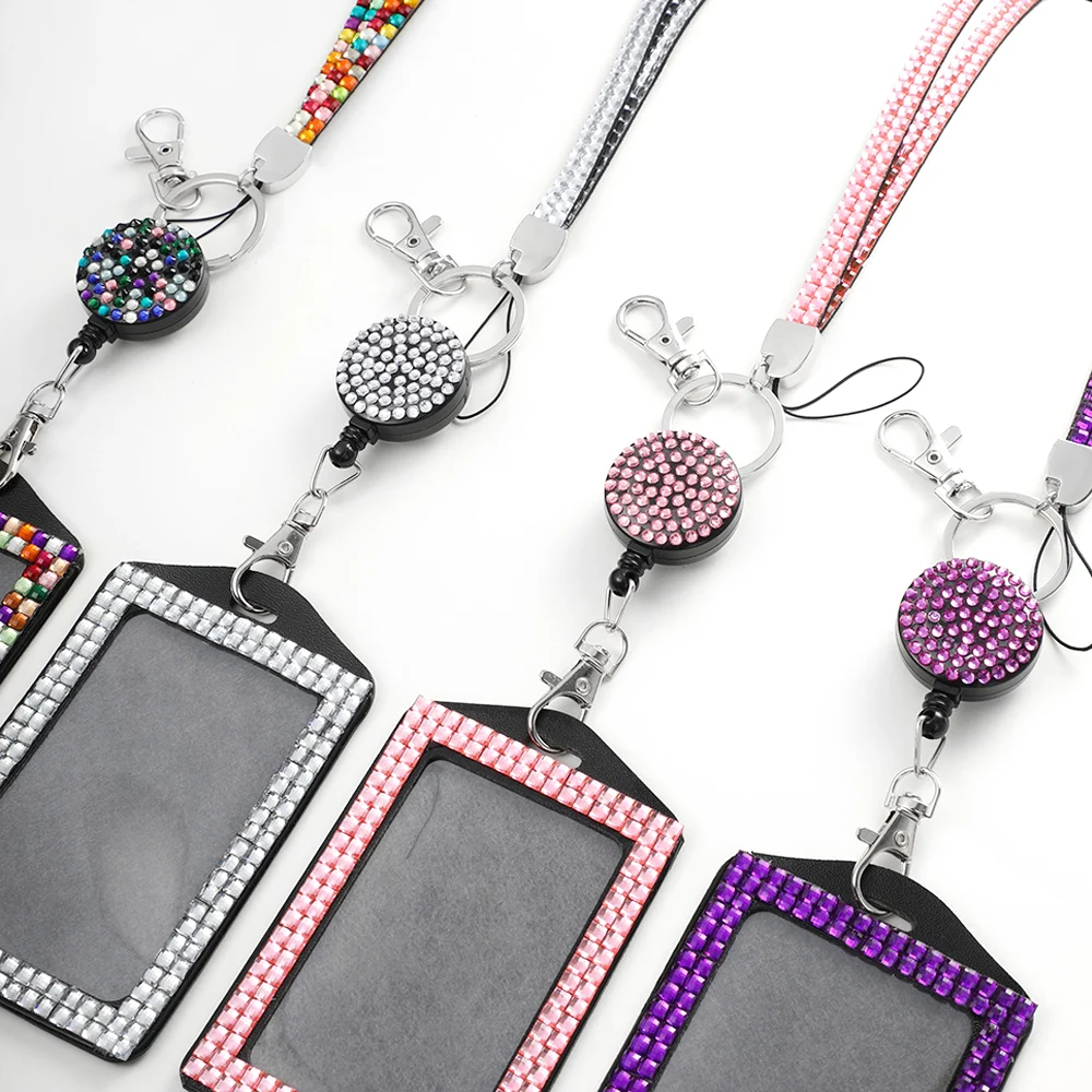 Crystal Retractable Lanyards Badge Holder Rhinestone Card Cover Badge Reel ID Name Badges Work Card Case Protector Case Crystal Retractable Lanyards Badge Holder Rhinestone Card Cover Badge Reel ID Name Badges Work Card Case Protector Case