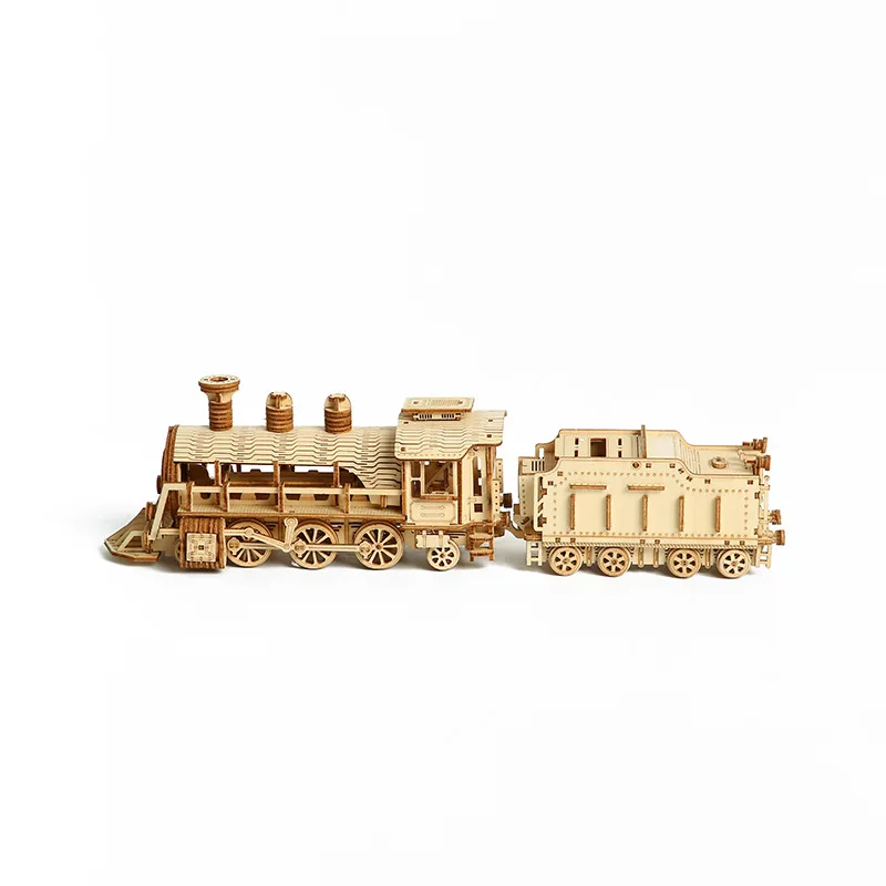 High-quality Wooden Train Puzzle 3D Jigsaw Toys Model Handmade Box Wood for Adults |