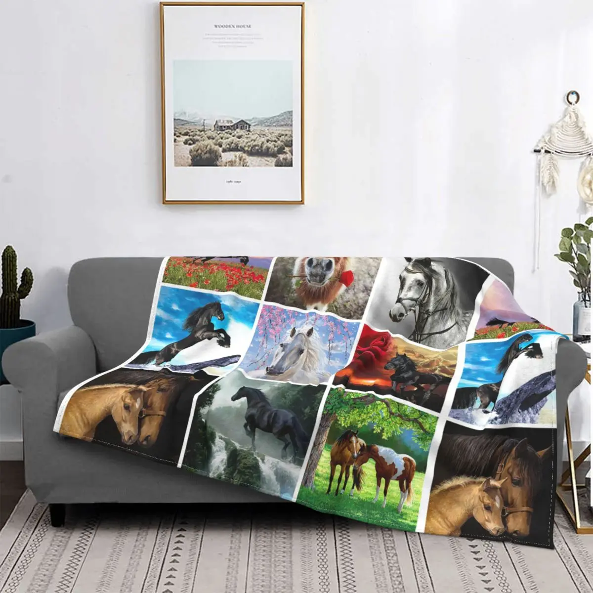 

Horse Collage Blankets Galloping Animal Horses Lovers Flannel Funny Breathable Throw Blanket for Bedspread Textile Decor