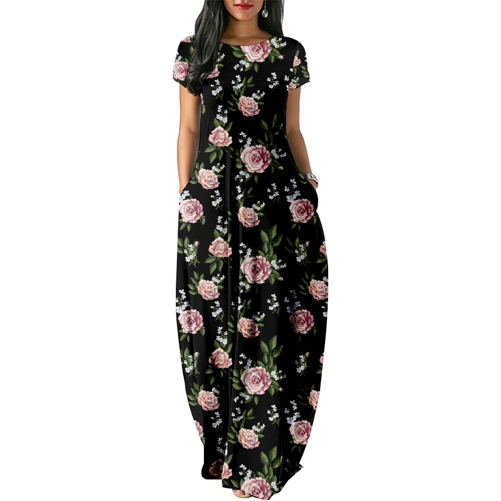 Женское Повседневное платье с коротким рукавом и цветочным принтом длинное
