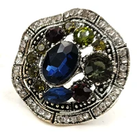vintage silver tone round shaped olive green and dark blue stones brooch pin art deco jewelry for women antique costume dressy