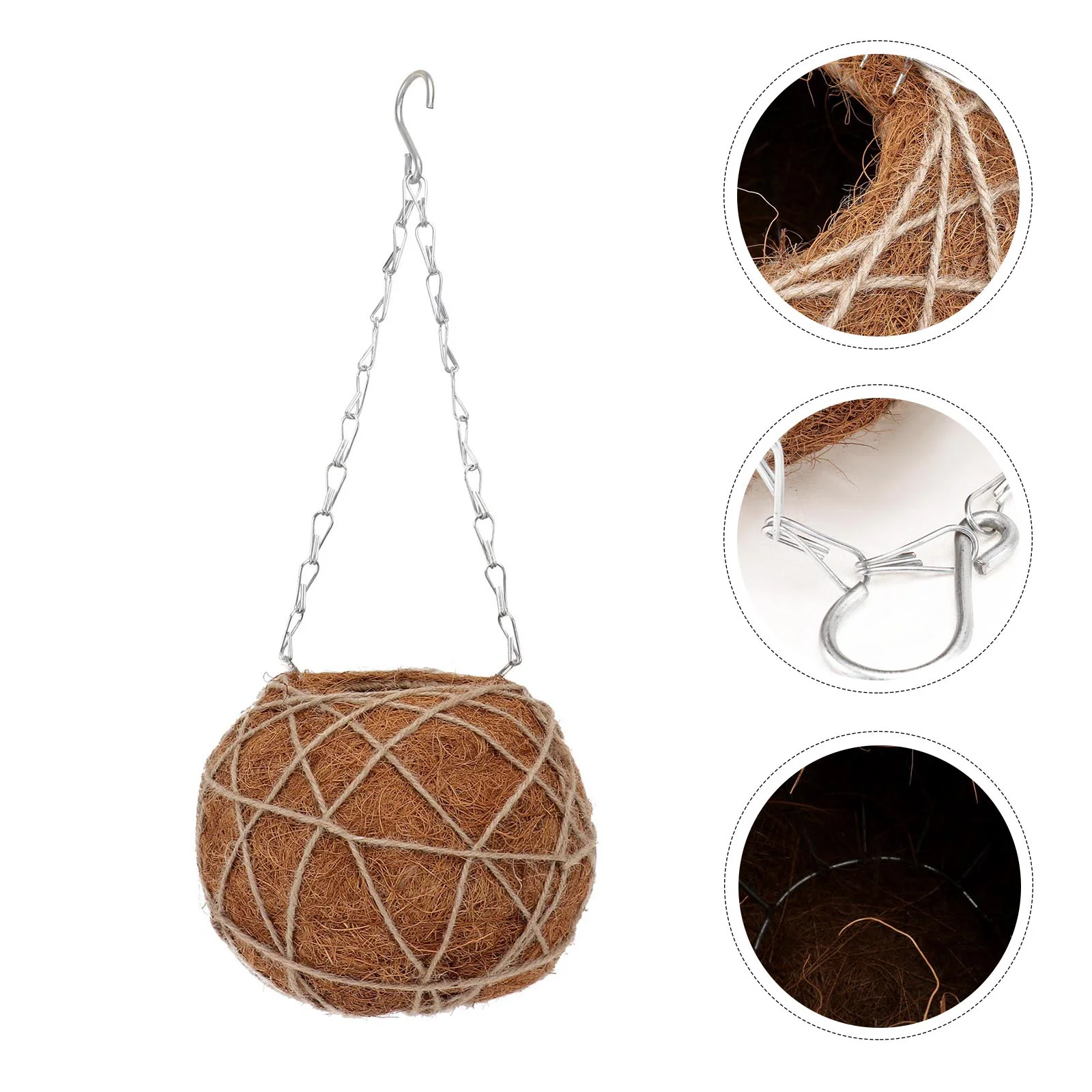 

Coconut Palm Hanging Basket Flowerpot Elegant Wall Pendant Decoration Metal Stands