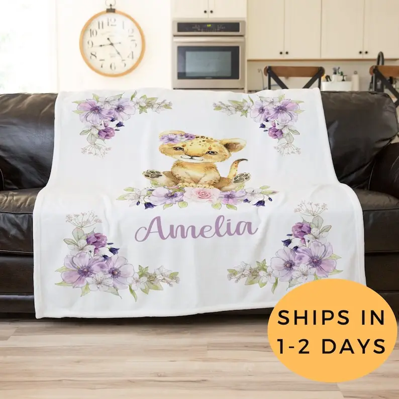 

Lion Blanket, Personalized Baby Blanket Lion, Lion Nursery Decor, Lion Baby Shower Gift, Safari Throw Blanket, Jungle Theme Baby