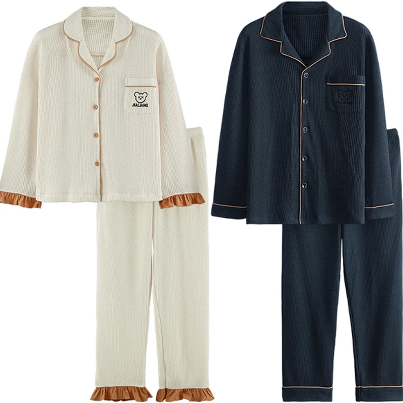 QUHENG Couple Pajama Sets for Mens Cotton Autumn Winter Loungewear Nightwear Long Sleeve Sleep Pajamas Men Sleepwear Women's