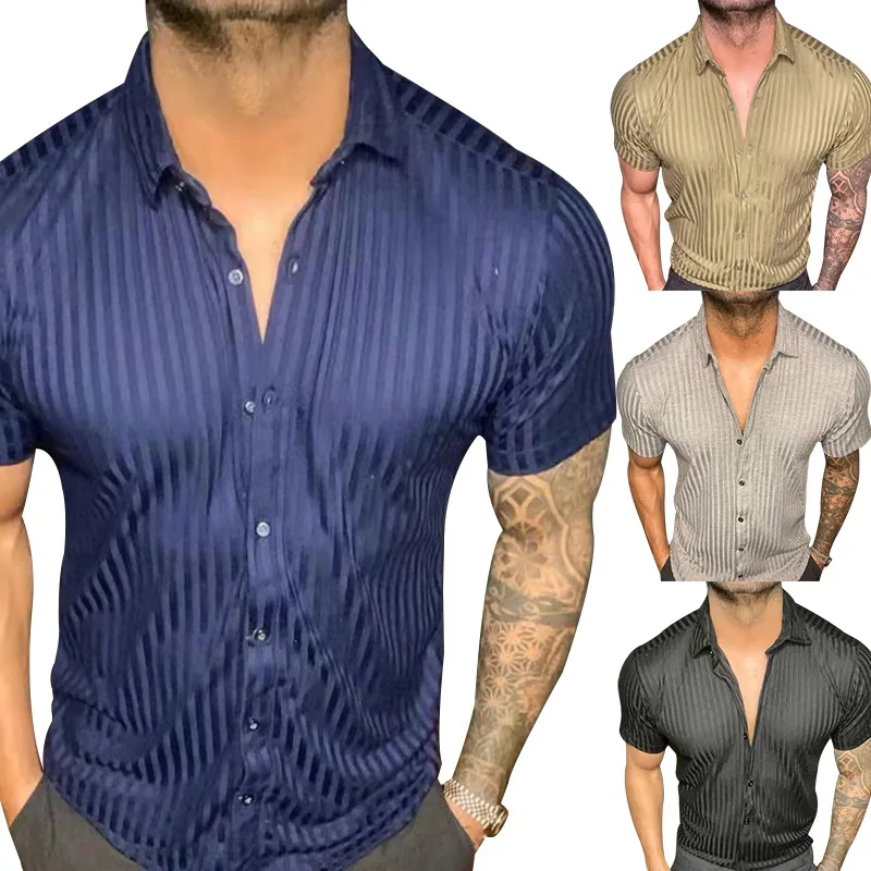 

Men's lapel thin Hawaiian silk shirt Men's casual men's shirt