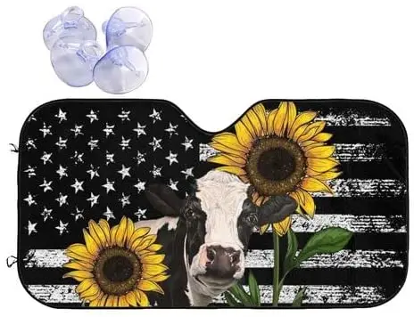 

Cow Sunflower Windshield Sun Shade Front Protector Folding Car Sun Visor for Truck SUV Blocks UV Rays Keeps Your Vehicle Cool