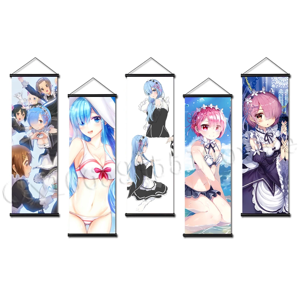 

Anime Canvas Painting Rem Ram Poster Re:Zero Hanging Scrolls HD Art Kara Hajimeru Emilia Print Home Children's Room Wall Picture