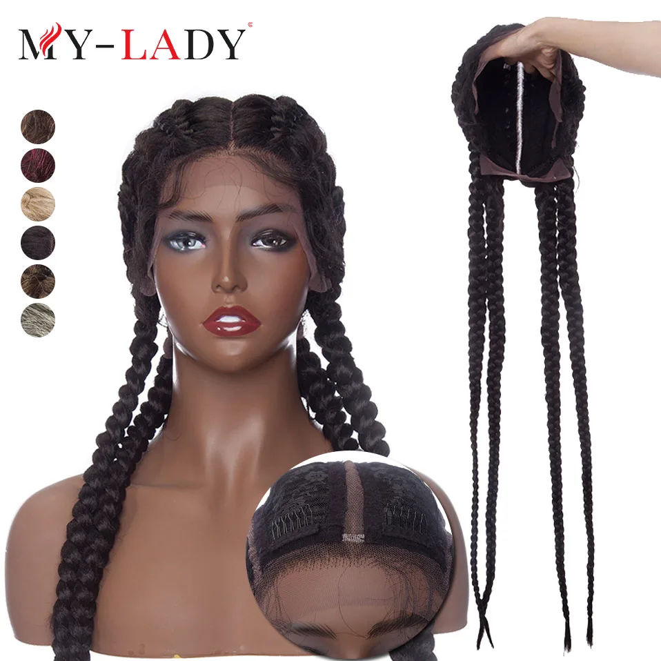 My-Lady 32inch Synthetic Box Braided Lace Front Wigs Glueless Dutch Braid Wigs With Baby Hair Afro Cornrow Wigs For Black Women