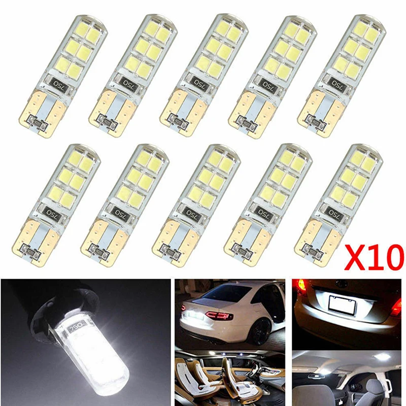 

10x Xenon White T10 W5W 12-SMD 2835 LED Canbus Error Free Silica Light Bulbs Kit