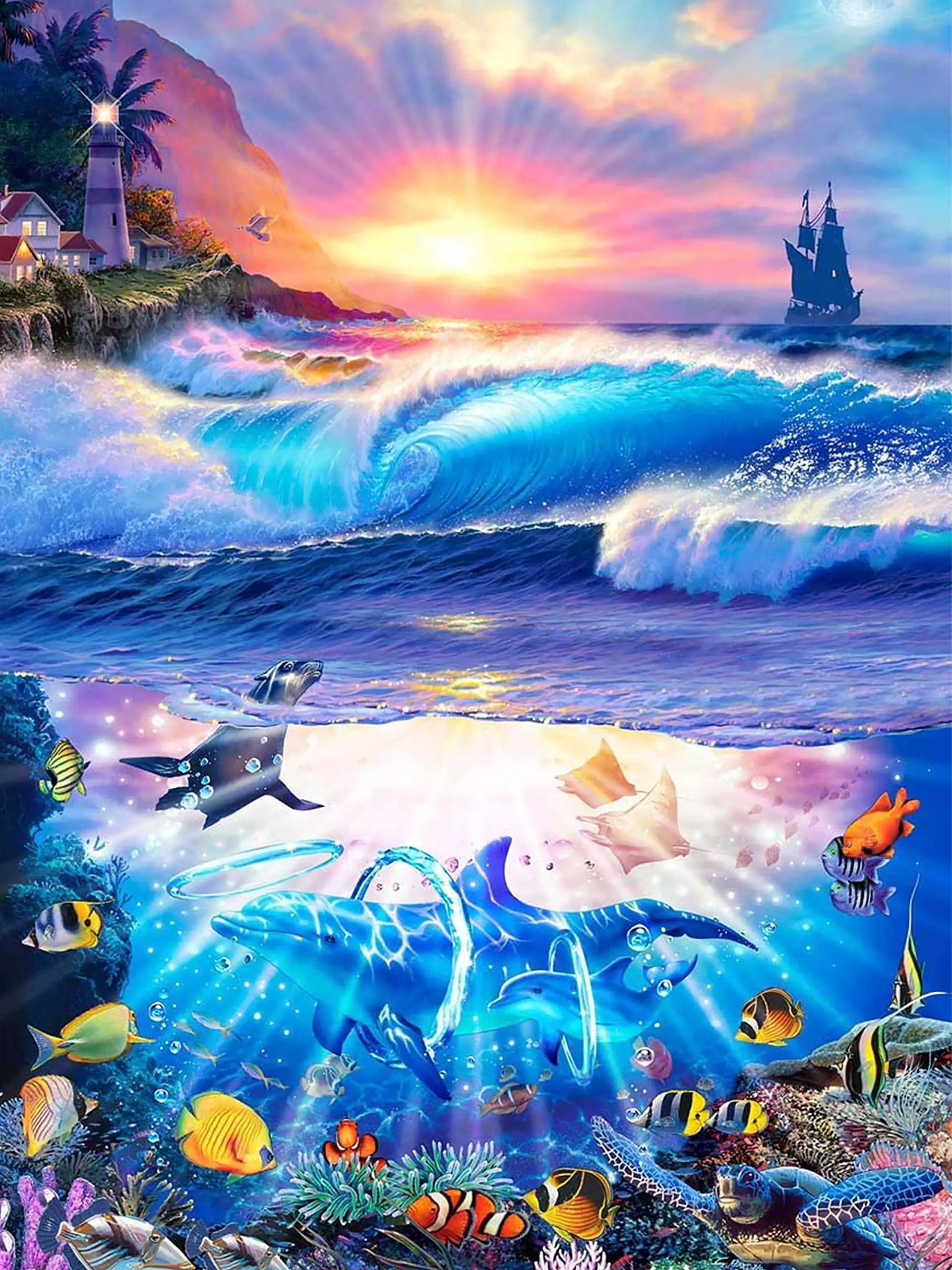 

DIY 5D Diamond Painting by Numbers Kits Ocean, Diamond Art Sunset CrystalArt Craft Wall Sticker Decoration Wall Decoration